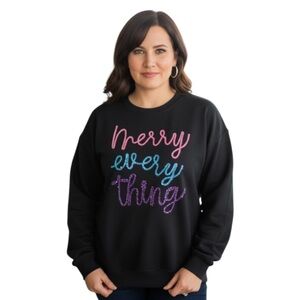 State of Mine Tinsel Sparkle Christmas Merry Everything Sweatshirt black L NWT